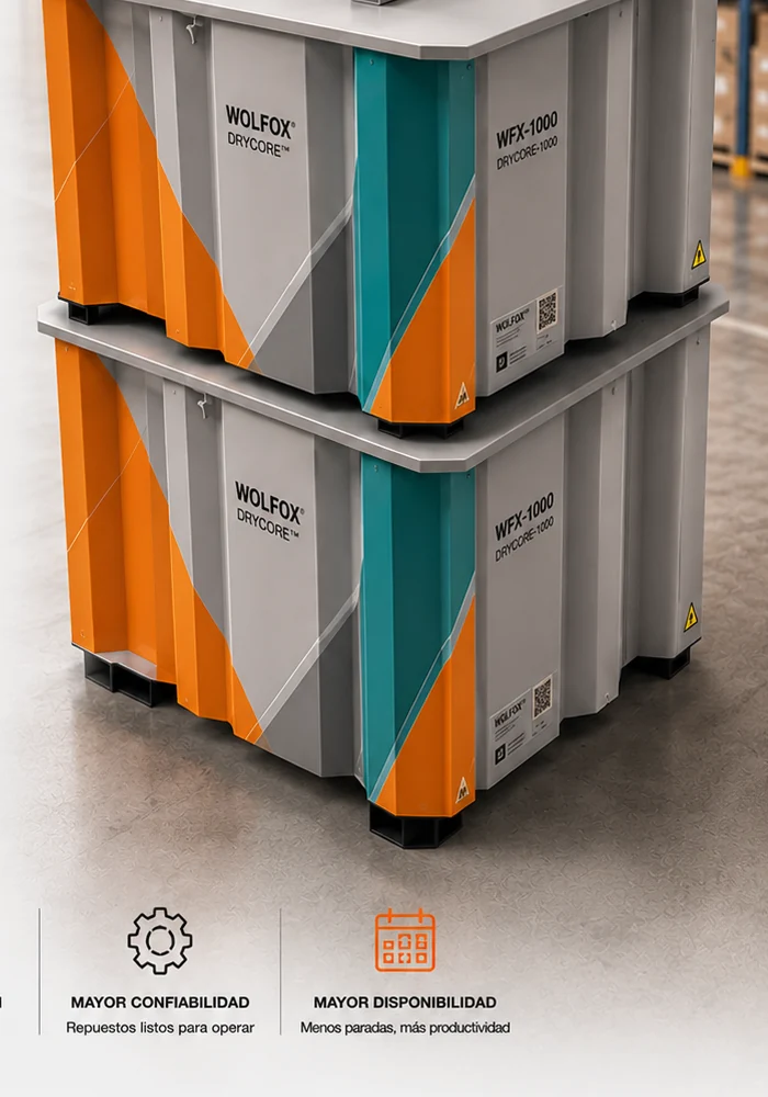 Visualización de dos contenedores WOLFOX DRYCORE apilados